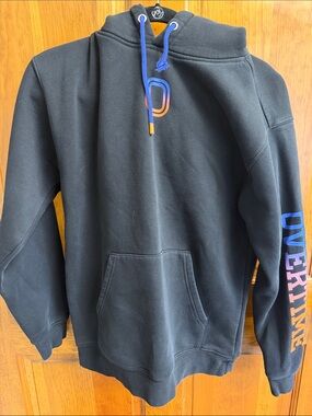 Overtime Men’s Small Black Hoodie Sweatshirt with Multicolor Accents